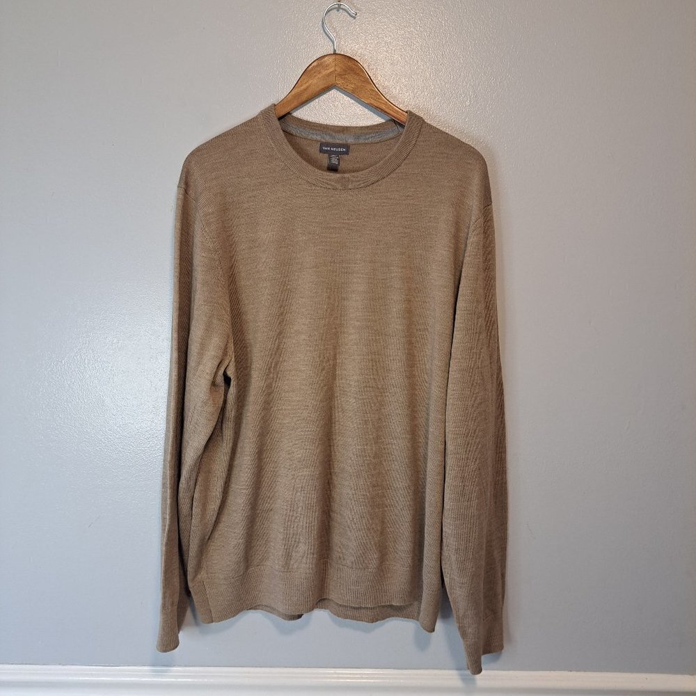 Van Heusen Mens Pullover Tan Crew‎ Neck Long Sleeve wool  Sweater Size XXL